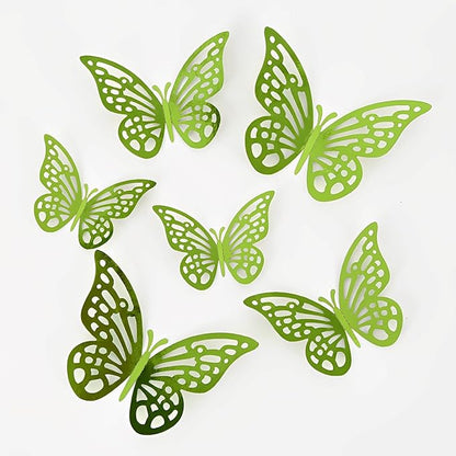 48Pcs 3D Butterfly Wall Decor 3 Sizes 3 Styles, Butterfly Decorations Party Birthday Cake Decoration, Removable Butterfly Wall Stickers for Kids Nursery Wedding Bedroom Room Decor (Green)