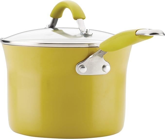 Rachael Ray Cucina Nonstick Cookware Pots and Pans Set, 12 Piece, Lemongrass Green