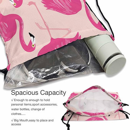 Drawstring Backpack Pink Flamingos Lightweight Gym Backpack Wildlife Tropical Bird Safari Romantic for Women Men 14x16.9 Inch