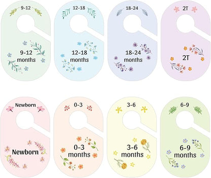 8 Pack Baby Closet Dividers Watercolor Plants Clothing Organizer Double-Sided Colorful Hanger for Newborn to 24 Months