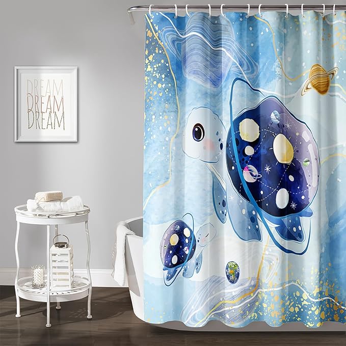 AILONEN Sea Turtle Shower Curtain,Blue Space Planet Turtle Bath Curtain,Watercolor Ocean Turtle Shower Curtain Waterproof for Bathroom Decor with 12 Plastic Hooks, 72" W*72" H