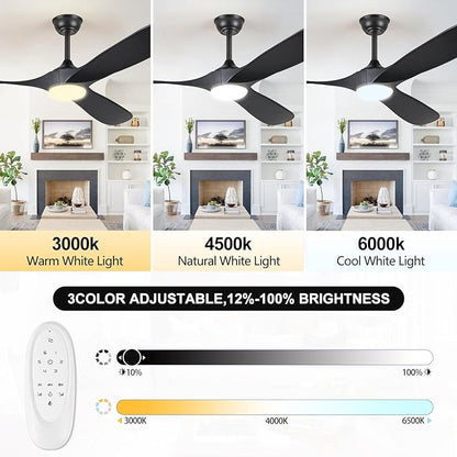 60" Ceiling Fans with Lights, 60 inch Ceiling Fan with Lights, High cfm Quiet 3 Blade Wood Walnut Ceiling Fan, Large Modern Ceiling Fan with Remote, Propeller Fans for Patios,Matte Black