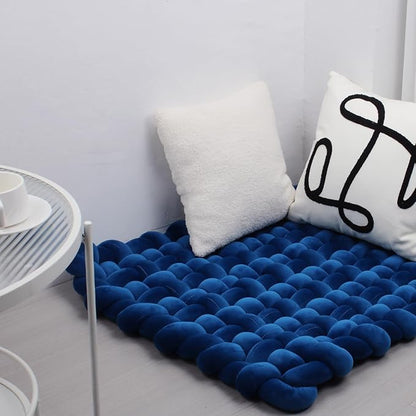 XHJRI Thickened Braided Knot Seat Mat, Knotted Floor Decorative Cushion, Handmade Baby Infant Playing Pad Nursery Rug (27.5 * 31.5 Inch,Navy Blue)