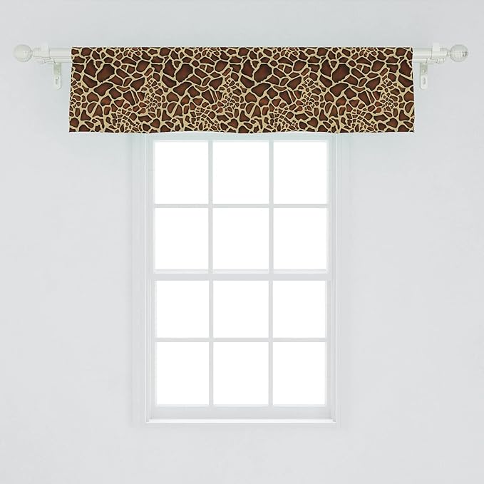 Ambesonne Zambia Window Valance, Giraffe Skin Pattern Wildlife Symbolic Zoo Hippie Style Picture, Curtain Valance for Kitchen Bedroom Decor with Rod Pocket, 54" X 12", Yellow Redwood