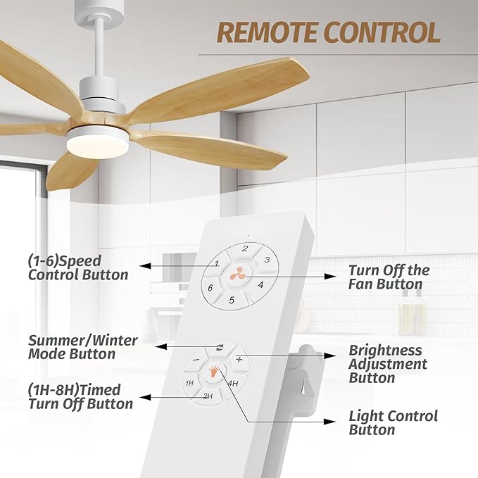 60" Ceiling Fan with Light and Remote,Reversible DC Motor,6Speed,Modern Natural Wood Ceiling Fan with Dimmable LED for Outdoor Patios Bedroom Living Room,Original Walnut and White