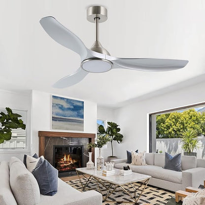 52 Inch Quiet DC Motor 6 Speed High CFM Modern Ceiling Fan with Lights Remote Control, 3 Blade Indoor Silver Ceiling Fan for Bedroom, Office, Living Room