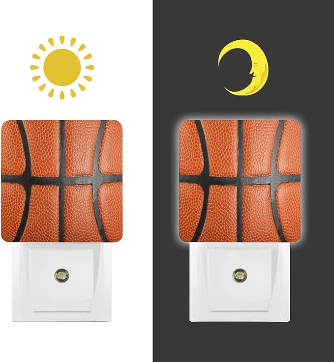 LED Night Lights Lamp with Dusk to Dawn Sensor, Orange Leather Textured Basketball Night Lamp, Night Lights Plug Into Wall for Kids Room, Bedroom, Bathroom, Kitchen, Hallway