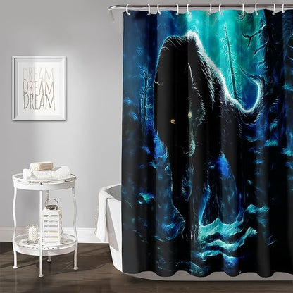 AILONEN Wolf Shower Curtain,Evening Moon Wolf Bath Curtain Gifts for Kids Boys Girls,Safari Wolf Polyester Waterproof with 12 Plastic Hooks 72" W*84" H
