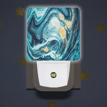 LED Night Lights Lamp with Dusk to Dawn Sensor, Very Beautiful Blue Marble with Gold Powder Night Lamp, Night Lights Plug Into Wall for Kids Room, Bedroom, Bathroom, Kitchen, Hallway