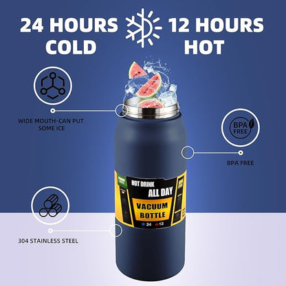 50oz/1.5L Insulated Sports Water Bottle, Stainless Steel Double Wall Water Jug with Handle, 2-in-1 Chug Spout and Straw Lid with Lock Cover for School, Outdoor, Sports & Travel, Navy Blue