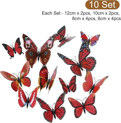 uxcell 120Pcs 3D Beautiful Butterfly Removable DIY Wall Stickers for Bedroom Living Room TV Background Decorations, Red