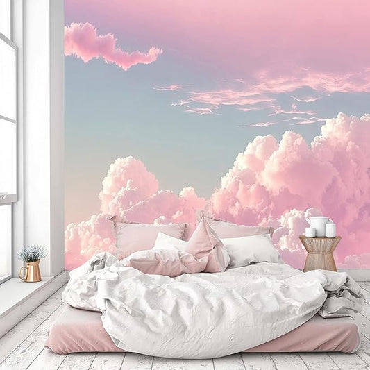 Children 3D Pink Cloud Wallpaper for Kid's Room (Not Peel and Stick)