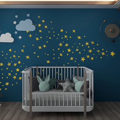 Sparkles and Stars Wall Decals, 300 Stars Wall Sticker, Sparkle Wall Decal, Space Kids Room Decor, Nursery Wall Art, Celestial Wall Stickers(Golden)