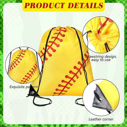 40 Pcs Softball Team Gifts Include Softball Drawstring Bag Softball Cups with Lid and Straw 14.2 oz Reusable Clear Plastic Drinking Cups for Birthday School Sport Decorations Party Supplies