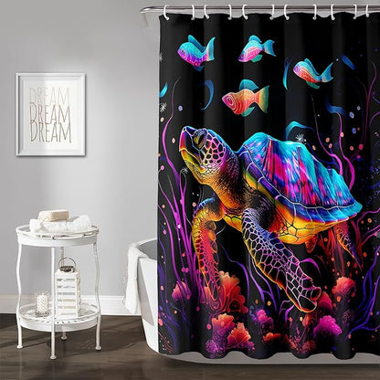 AILONEN Colorful Sea Turtle Shower Curtain for Bathroom,Beautiful Turtle with Fish Bath Curtain for Kids,Boys,Girls,Ocean Animal Theme Waterproof Fabric Shower Curtain Set with Hooks,36" W*72" H
