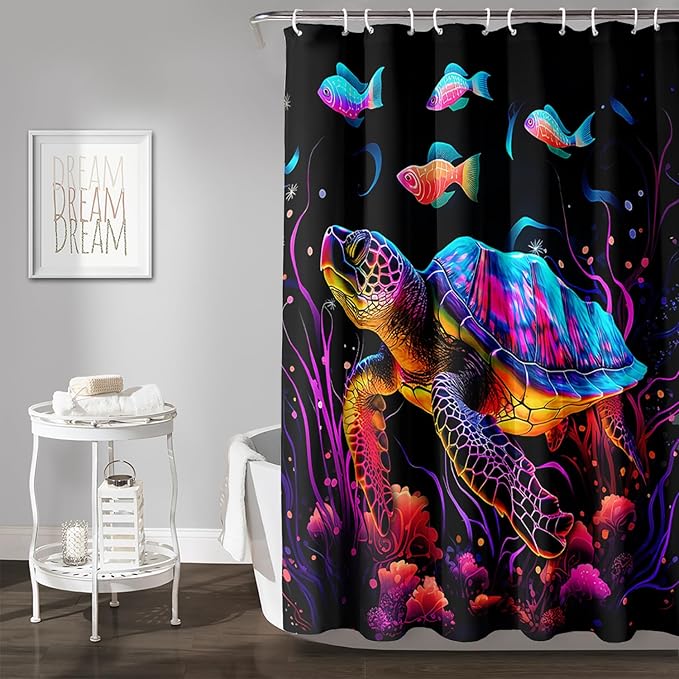 AILONEN Colorful Sea Turtle Shower Curtain for Bathroom,Beautiful Turtle with Fish Bath Curtain for Kids,Boys,Girls,Ocean Animal Theme Waterproof Fabric Shower Curtain Set with Hooks,72" W*84" H
