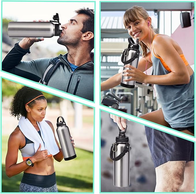 40oz Stainless Steel Water Bottle - Wide Mouth Vacuum Insulated Metal Water Bottle with Straw Lid & Paracord Handle, Sweat-Proof Water Flask Thermo Metal Mug with Strap for Gym Camping Hiking