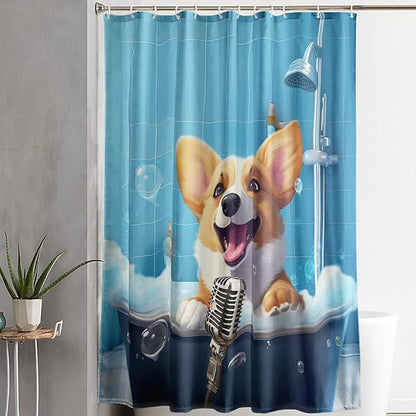 AILONEN Cute Shower Dog Shower Curtain for Kids Boys,Funny Singing Puppy Waterproof Fabric Shower Curtain for Bathroom,Lovely Hilarious Pet Shower Curtain Set with Hooks,72" W*96" H