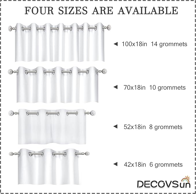 Solid White Grommet Valance for Windows 100X18 Inches Valance for Kitchen Blackout Curtain Valance for Living Room Short Straight Drape Valance for Bedroom Kids Room 1 Panel