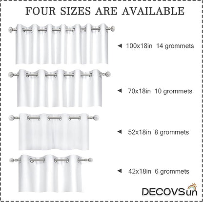 Solid White Grommet Valance for Windows 100X18 Inches Valance for Kitchen Blackout Curtain Valance for Living Room Short Straight Drape Valance for Bedroom Kids Room 1 Panel