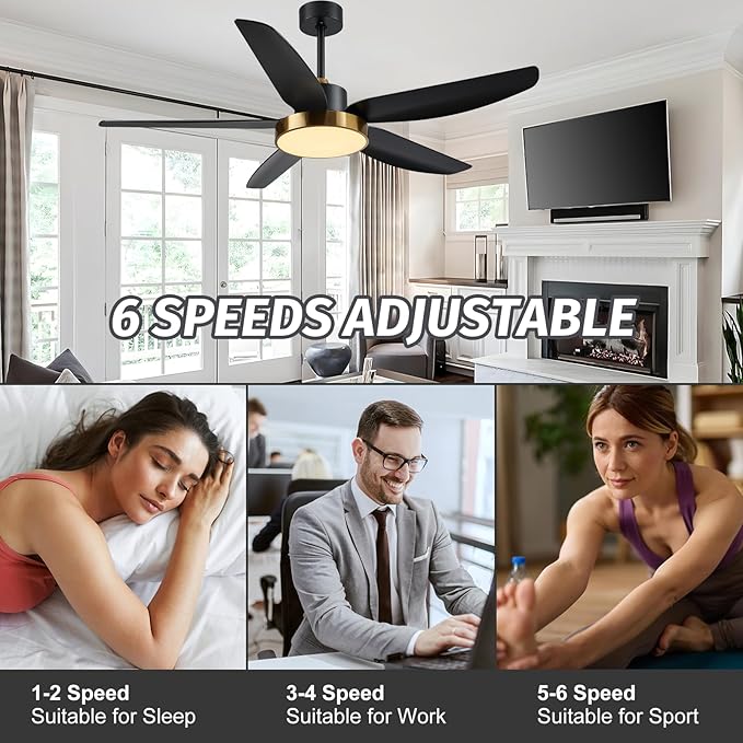 Modern Ceiling Fan with Light and Remote Control,56''Ceiling Fan with 3 Color Lights,Memory Function,5 Blades,6 Speeds,Outdoor Fan and Light for Living Room,Bedroom,Kitchen,Brass Gold