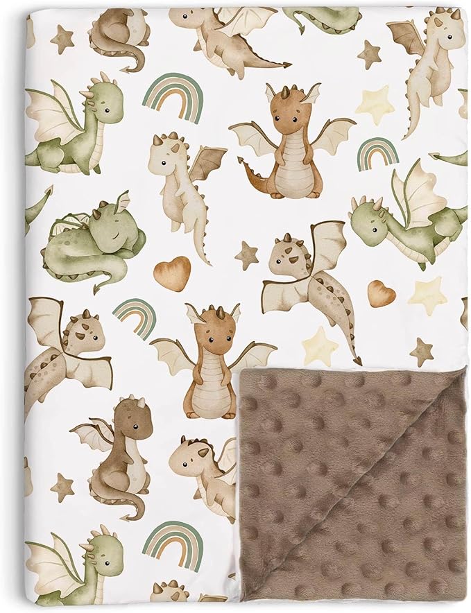 Dragon Baby Blanket for Boys Girls Soft Double Layer Minky with Dotted Backing, for Fairy Tale Theme Toddler Nursery, Newborn Infant Toddler Crib Bedding, Stroller, Receiving Blankets, 30"x40"