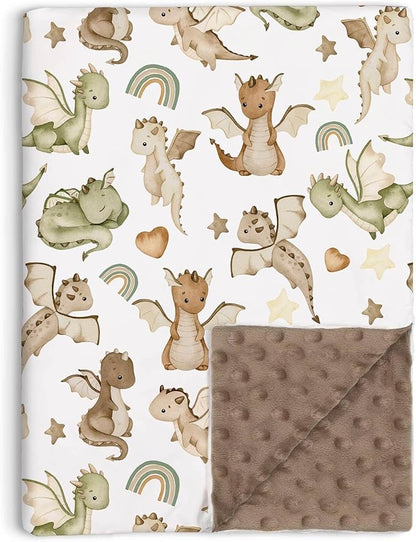 Dragon Baby Blanket for Boys Girls Soft Double Layer Minky with Dotted Backing, for Fairy Tale Theme Toddler Nursery, Newborn Infant Toddler Crib Bedding, Stroller, Receiving Blankets, 30"x40"