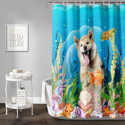 AILONEN Cute Dog Shower Curtain for Boys Girls, Pet Puppy Dog Lover Shower Curtain, 36" W*72" H Waterproof Animal Turtle Fish Ocean Themed Shower Curtain Decor Bathroom with Grommets and Hooks