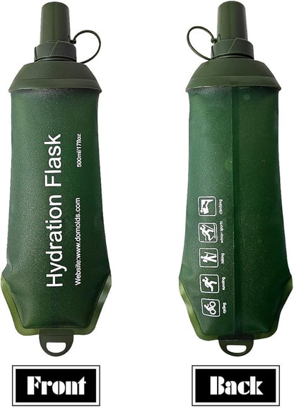 Green Soft Flask, TPU Foldable Running Hydration Flask, for Hydration Packs/Running Vests-Running, Hiking, Cycling Folding Bottle-17 oz (500 ml)