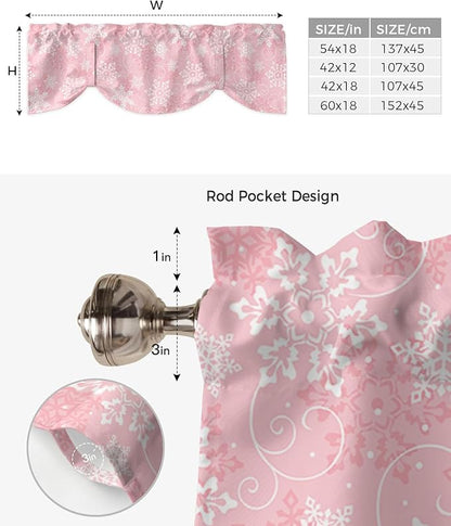 Christmas Blackout Tie Up Valance Curtains for Kitchen Windows Pink White Snowflakes Pattern Window Toppers Balloon Shades for Living Room/Bathroom/Bedroom,1 Panel, 42" X 12", Winter