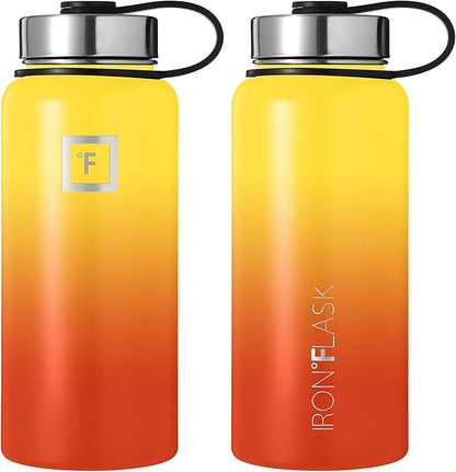 Iron Flask Sports Water Bottle - 32oz, 3 Lids (Straw Lid), Stainless Steel Vacuum Insulated, Hot Cold, Modern Double Walled, Simple Thermo Mug (Fire)