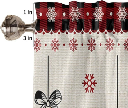 Christmas Valance Kitchen Curtains for Windows, Vintage Buffalo Plaid Christmas Balls Rod Pocket Valances Window Treatments Farmhouse Short Curtains For Bedroom/ Living Room, 54" X 18" -1 Panel