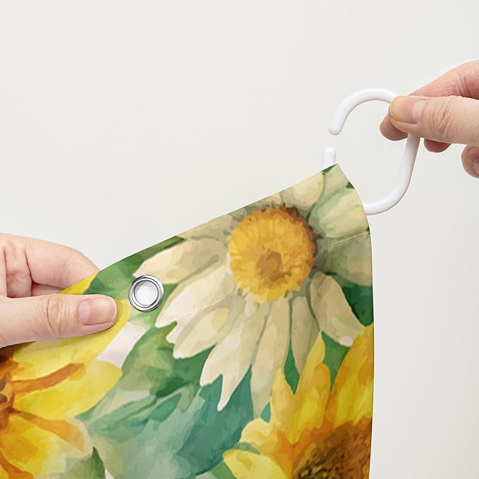 AILONEN Cartoon Green Frog Shower Curtain,Watercolor Sunflower Shower Curtain,Cute Kawaii Frog Curtain for Kids Girls Boys,Yellow Flower Animal Frog Print Waterproof Bath Curtain 72" W x 84" H