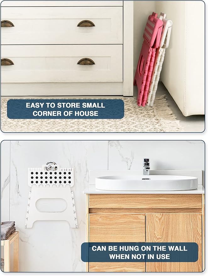 Non-Slip Folding Step Stool - 11 inch Height Premium Heavy Duty Foldable Step Stool for Kids, Kitchen Garden Bathroom Camping Stepping Stool - White