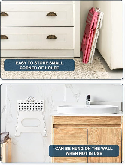 Non-Slip Folding Step Stool - 11 inch Height Premium Heavy Duty Foldable Step Stool for Kids, Kitchen Garden Bathroom Camping Stepping Stool - White