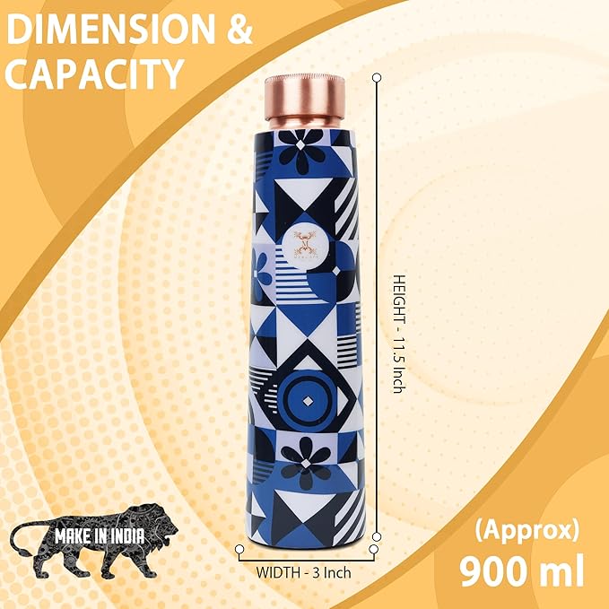 Pure Copper Water Bottle Experience the Benefits of MERCAPE® Pure Copper Water Bottle - Joint Less, Leak Proof (900ml)