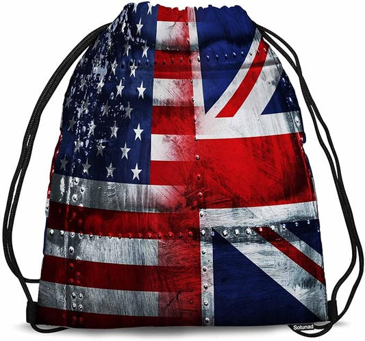 National Flag Drawstring Bag 14x16.9 Inch USA British Star White Red Striped Gym Bag Stroage Small Exercise Accessiors Water Bottle Change of Clothes Shoes