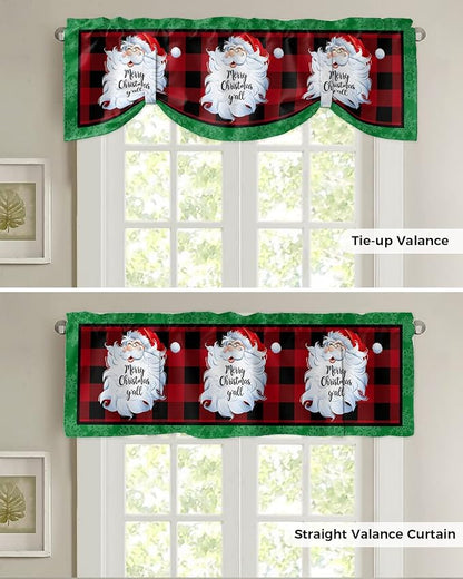 Merry Christmas Y'all Blackout Tie Up Valance Curtains for Kitchen Windows XMAS Santa Claus Window Toppers Balloon Shades for Living Room/Bathroom/Bedroom,1 Panel,42" X 18" Red Buffalo Plaid