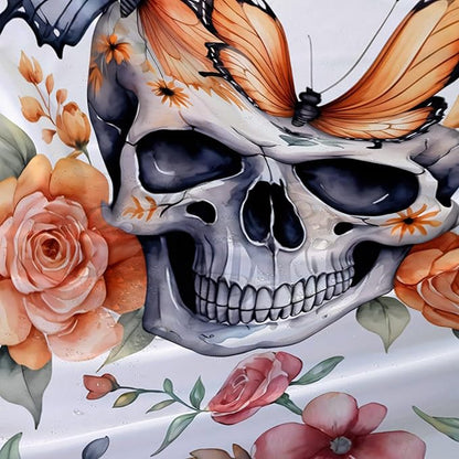 AILONEN 3D Sugar Skull Shower Curtain,Sunflower with Skeleton Design Shower Curtain Set with Hooks for Boys Girls,Butterfly Gothic Skull Waterproof Fabric Shower Curtain for Bathroom,48" W*72" H