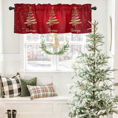 Christmas Tree Valance Curtains for Kitchen Window, Merry Xmas Red Rod Pocket Valances Window Treatments Winter Holiday Decor Short Curtains for Bedroom/Living Room,54" X 18" -1 Panel