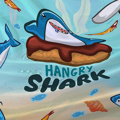 AILONEN Cartoon Shark Shower Curtain,Kawaii Donut Shark with Marine Life Bath Curtain Set for Kids Girls Boys,Fish Seaweed Fabric Shower Curtains for Bathroom, 72" W*96" H