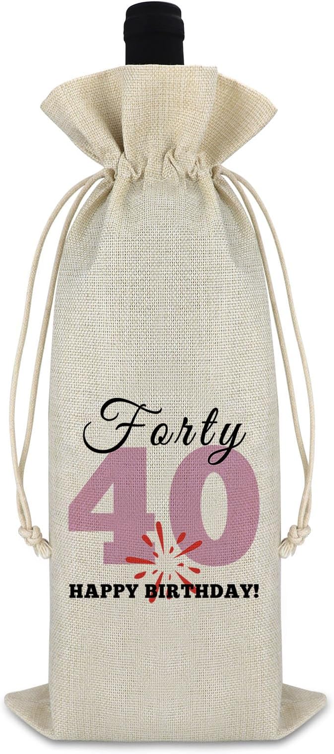 40th Birthday Gift for Women Men Wine Bag Funny 40th Milestone Gift Turning 40 Years Old Gift for Friends Drawstring Wine Wrap Bag Christmas Happy Birthday Gift for Mom Aunt Sister Wine Gift Bag