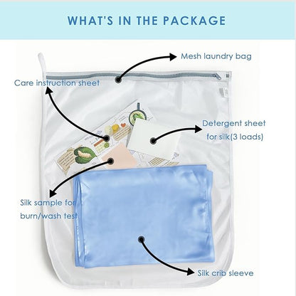 23 Momme Silk Bassinet Sheet for Baby Hair, No More Bed Head and Baby Bald Spots, 100% Mulberry Silk Crib Sheets for Baby Boy/Girl (Blue)