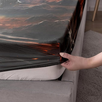 AILONEN Panther Fitted Sheet Set Twin XL Size, Galaxy Starry Planet Volcano Boys Black Bear Bed Sheet Set,3 Pieces Printed Fitted Sheet with 2 Pillowcases