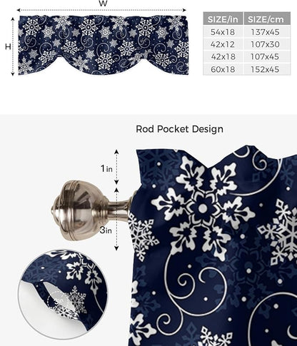 Christmas Blackout Tie Up Valance Curtains for Kitchen Windows White Navy Snowflakes Pattern Window Toppers Balloon Shades for Living Room/Bathroom/Bedroom,1 Panel, 42" X 12", Winter