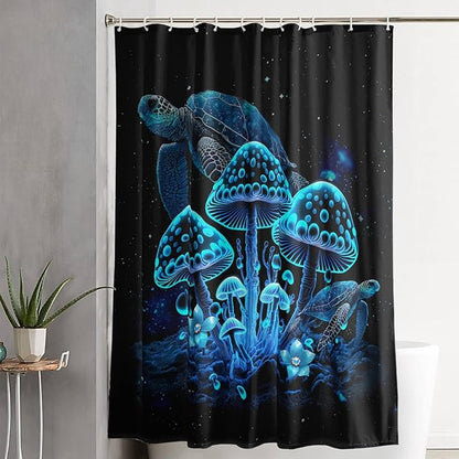 AILONEN Blue Magic Mushroom Shower Curtain,Cartoon Turtle Pattern Shower Curtain Set for Kids Girls Boys,Boho Style Bathroom Decor Shower Curtain with 12 Hooks,72" W*78" H