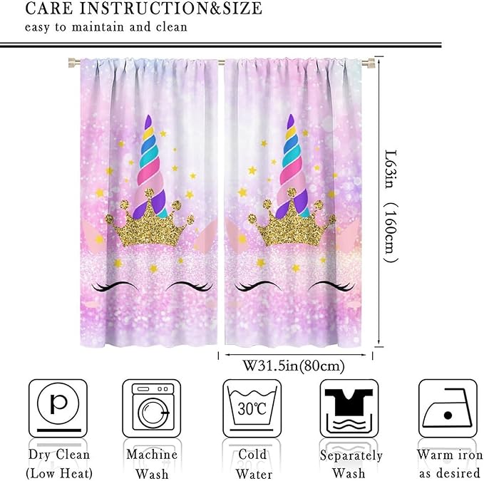 Kids Unicorn Curtains Kids Girls Boys Rainbow Unicorn Pattern Blackout Curtains Bedroom Curtains 63x63 Inches 2 Panels