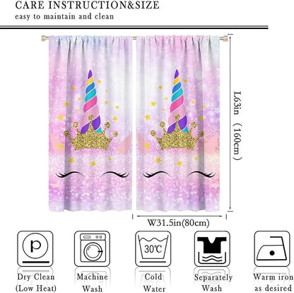 Kids Unicorn Curtains Kids Girls Boys Rainbow Unicorn Pattern Blackout Curtains Bedroom Curtains 63x63 Inches 2 Panels