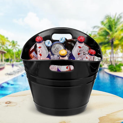 6 Pieces Ice Buckets Bulk, Plastic Ice Buckets with Handles, Oval Storage Tub, Large Capacity Ice Drink Bucket for Party Bar Wine Beer Champagne Beverage Bottle Cooler (Black,18 Liter)