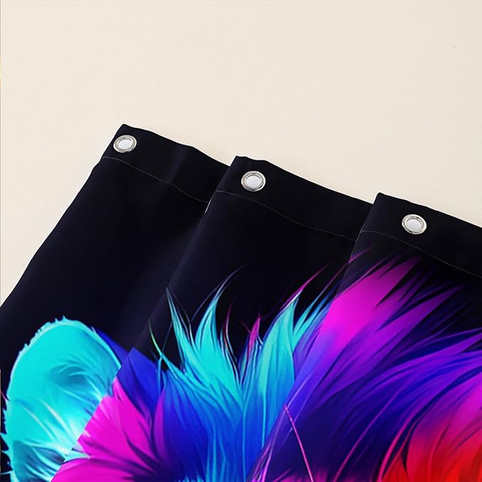 AILONEN Colorful Lion Shower Curtain for Kids Boys Teens,Rose Flower Graffiti Lion Bath Curtain for Bathroom Decor,Romantic Polyester Waterproof with 12 Plastic Hooks 72" W*78" H